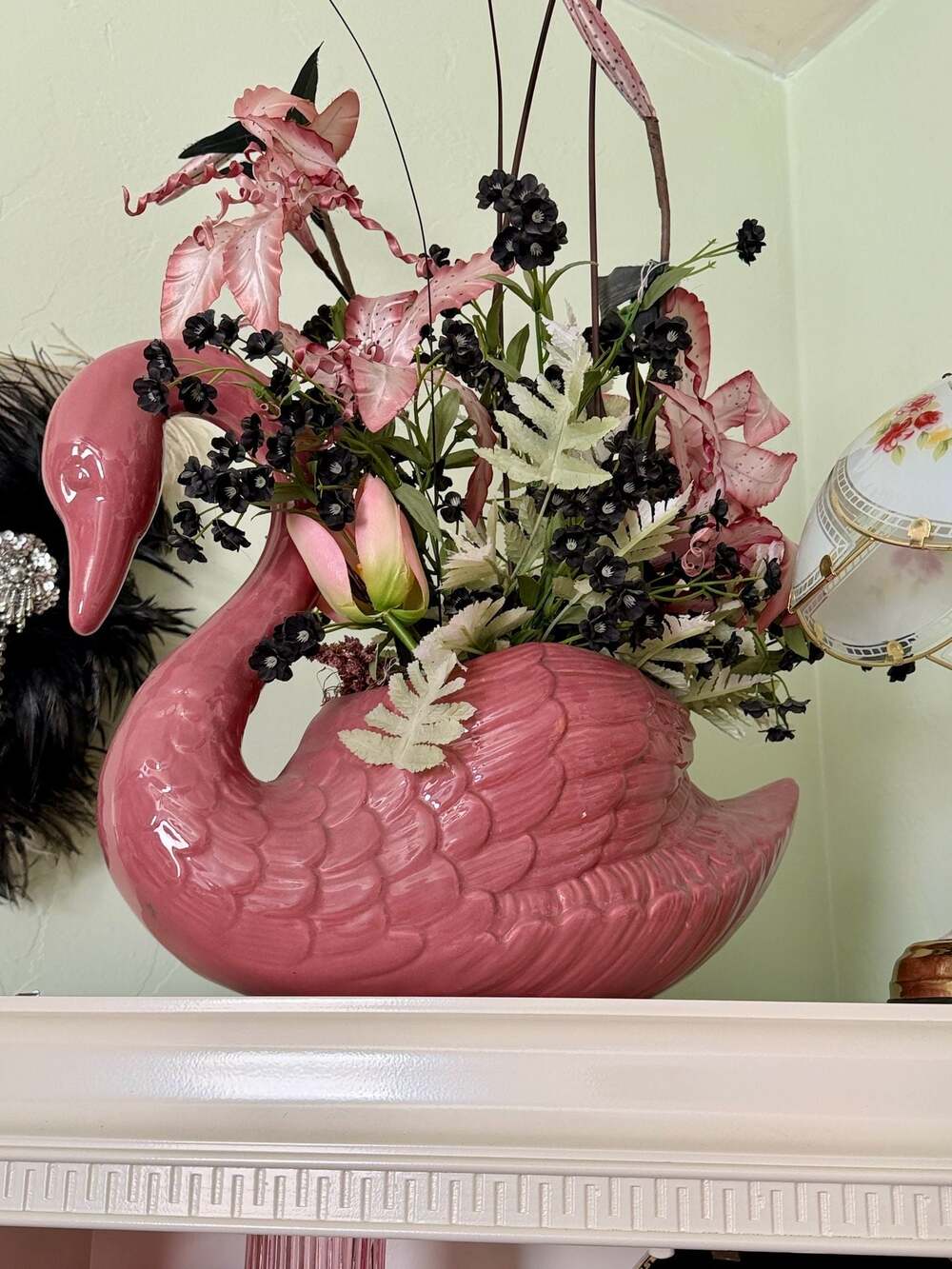 Extra Large Postmodern Ceramic Plum Pink Swan Planter Vase Sculpture - ,